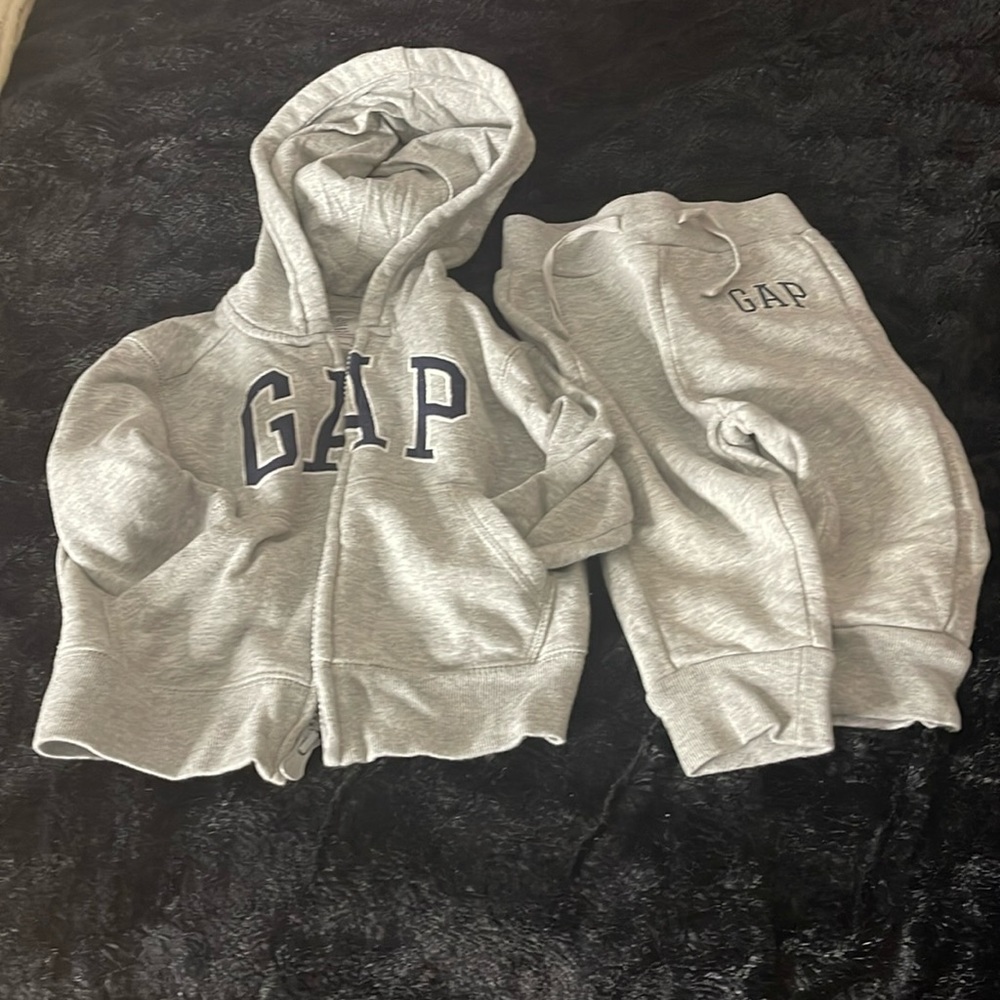 Baby Gap Boys 12-18 Month Gray/Blue 2pc Set Sweatsuit Zip Hoodie/Drawstring Pant